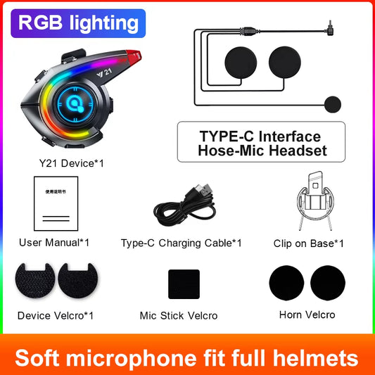 Y10/Y12Pro/Y21 Helmet Bluetooth Earphones Waterproof Noise Reduction Motorcycle Earphones Soft Mac Helmet Earphones