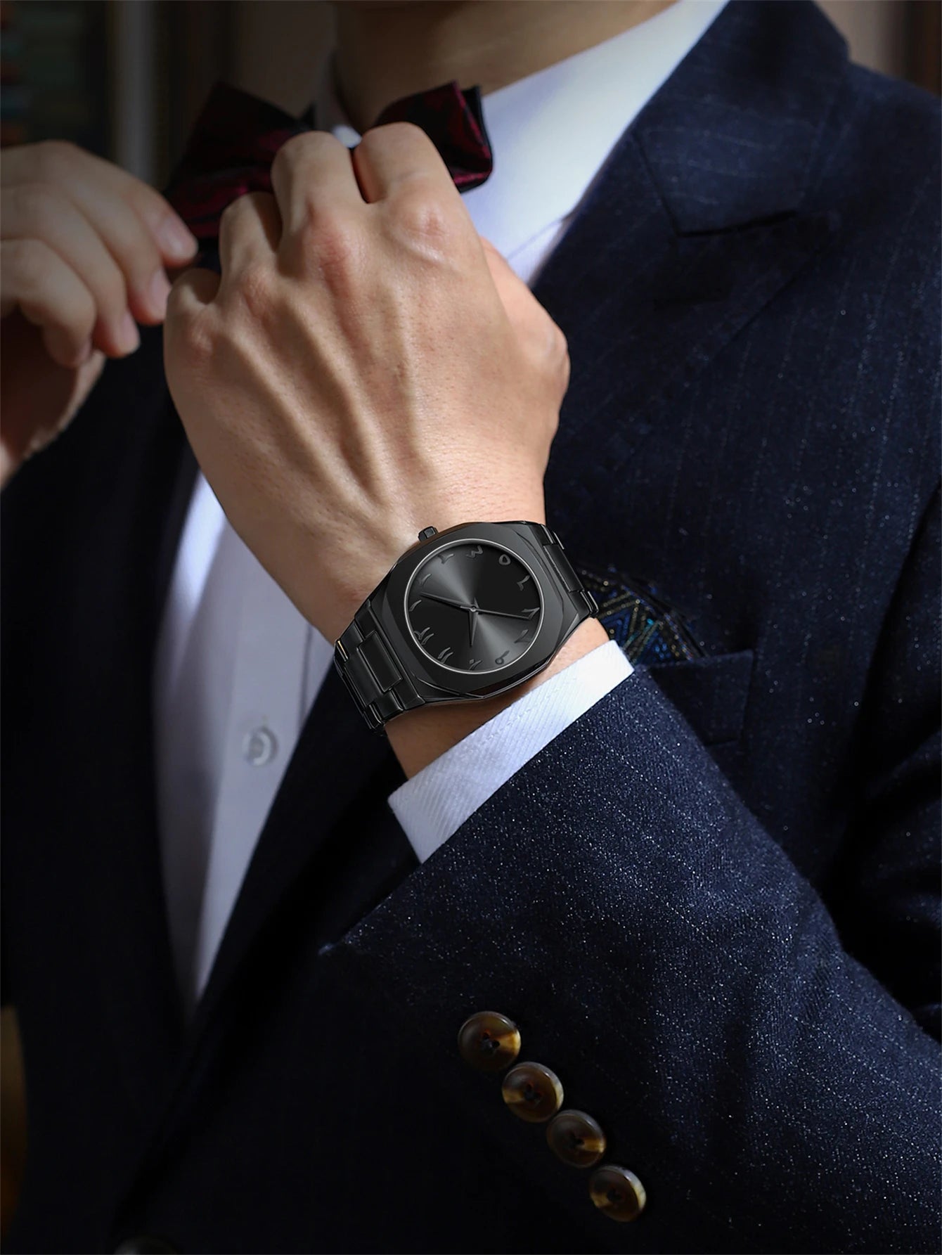 Modern Minimalist Personality Creative All-Black Men'S Watch Arabic Digital Sports Leisure Alloy Men'S Watch Unique Design Watch